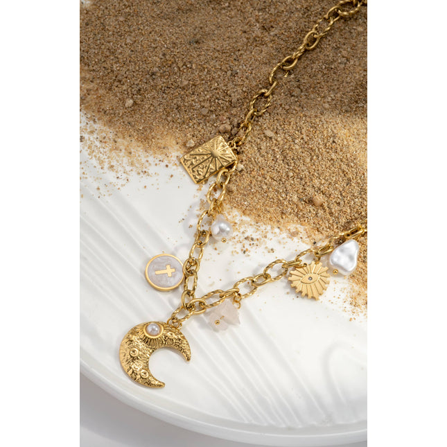 Collier à breloques doré en acier inoxydable