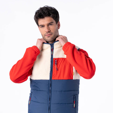 Veste bi-matières en sherpa sans manches Ivoire et marine - Homme