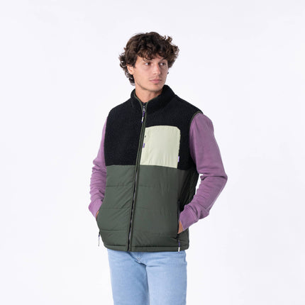 Veste bi-matières en sherpa sans manches Noir et vert - Homme