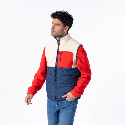 Veste bi-matières en sherpa sans manches Ivoire et marine - Homme