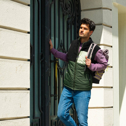 Veste bi-matières en sherpa sans manches Noir et vert - Homme