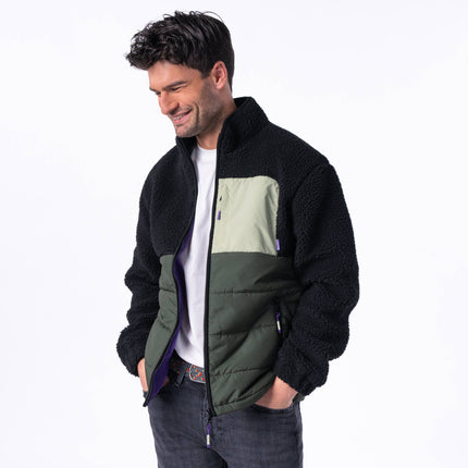Veste bi-matières en sherpa Noir et vert - Homme