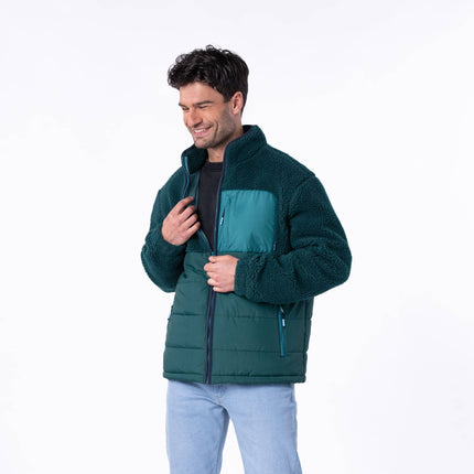 Veste bi-matières en sherpa Vert - Homme