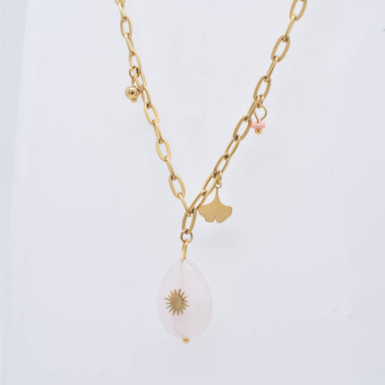 Collier en acier doré avec pierres naturelles