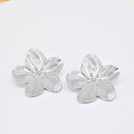 Boucles d'oreilles  fleur en acier inoxydable argenté