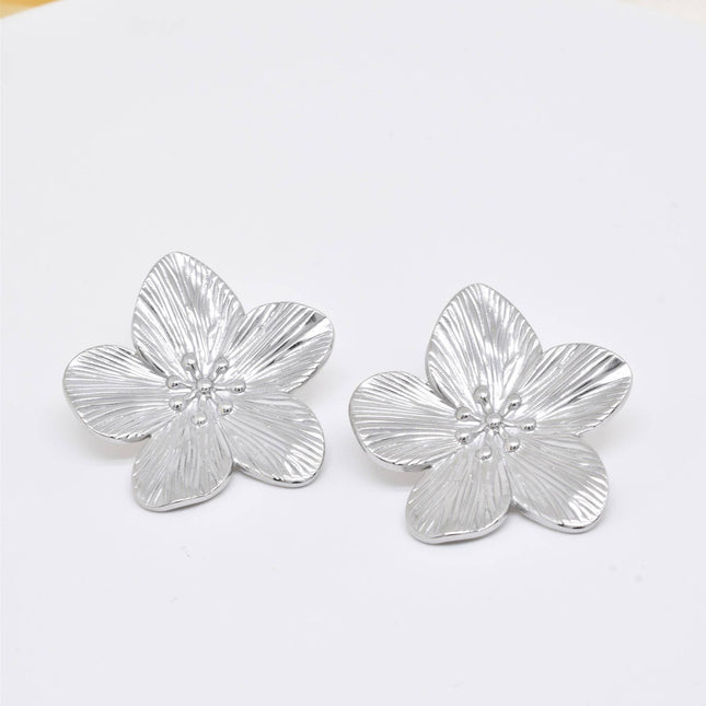Boucles d'oreilles  fleur en acier inoxydable argenté