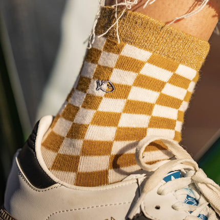 Chaussettes à carreaux - Jaune et blanc - One size