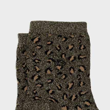 Chaussettes en coton peigné Léopard - Kaki : Taille unique