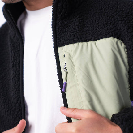 Veste bi-matières en sherpa Noir et vert - Homme