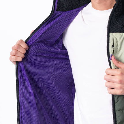 Veste bi-matières en sherpa Noir et vert - Homme