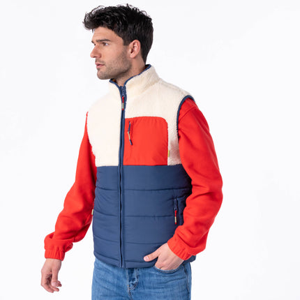 Veste bi-matières en sherpa sans manches Ivoire et marine - Homme