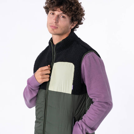 Veste bi-matières en sherpa sans manches Noir et vert - Homme