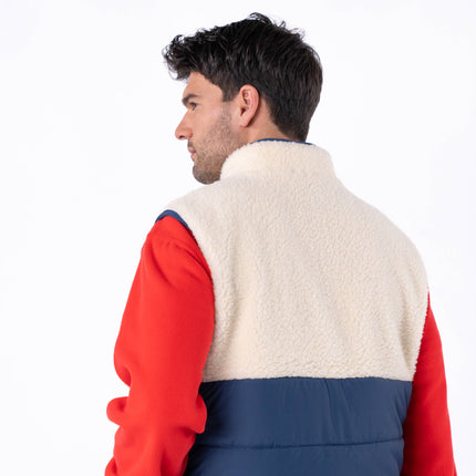 Veste bi-matières en sherpa sans manches Ivoire et marine - Homme