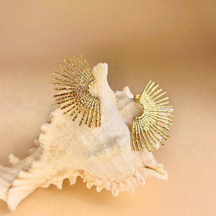 Boucles d’Oreilles Rayons de Soleil en Acier Inoxydable Doré