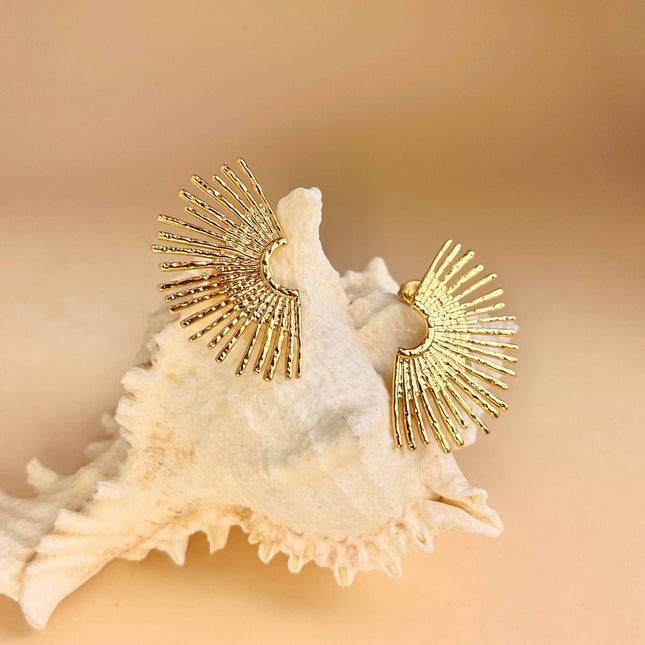 Boucles d’Oreilles Rayons de Soleil en Acier Inoxydable Doré