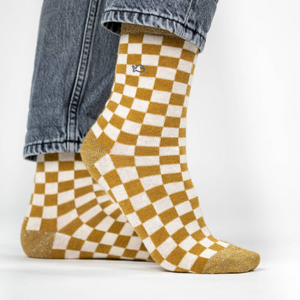 Chaussettes à carreaux - Jaune et blanc - One size