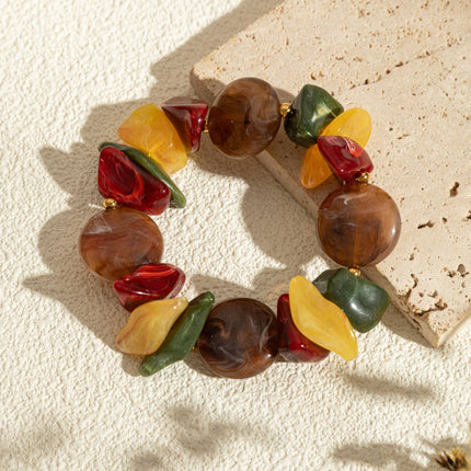 Bracelet Élastique Résine Coloré Bijou Fantaisie Multicolore: Brun