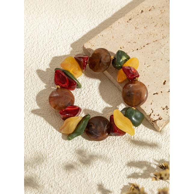 Bracelet Élastique Résine Coloré Bijou Fantaisie Multicolore: Brun