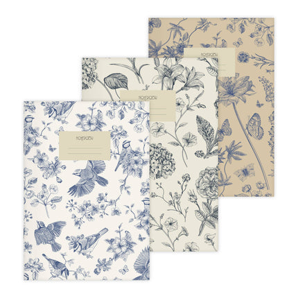 Lot de 3 carnets Birds & Butterflies Format A5 - Gouverné