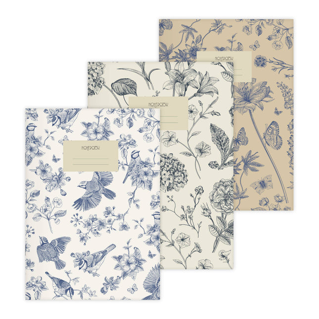 Lot de 3 carnets Birds & Butterflies Format A5 - Gouverné