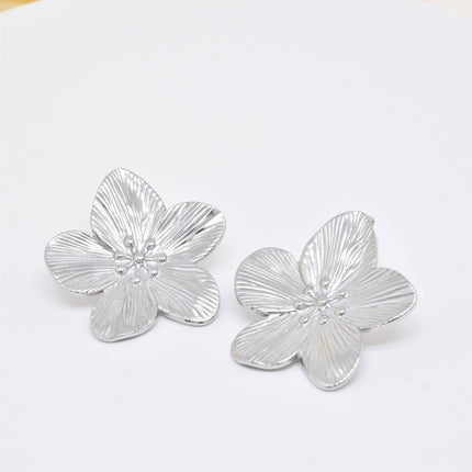 Boucles d'oreilles  fleur en acier inoxydable argenté