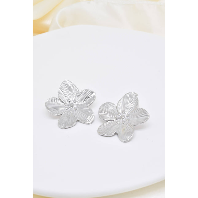 Boucles d'oreilles  fleur en acier inoxydable argenté