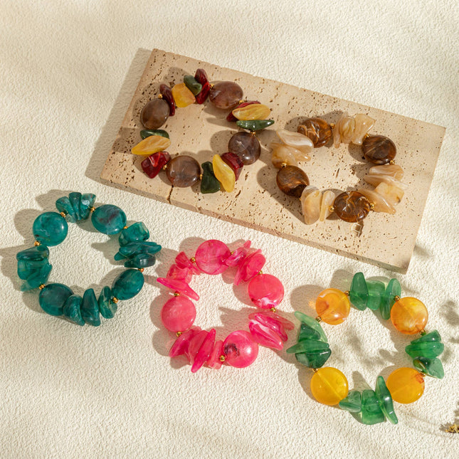 Bracelet Élastique Résine Coloré Bijou Fantaisie Multicolore: Brun