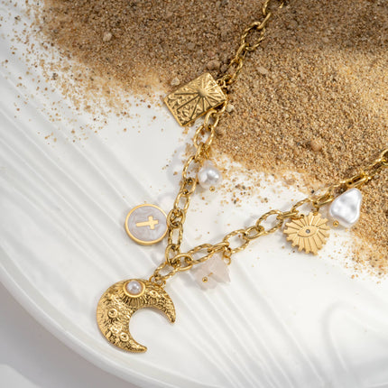 Collier à breloques doré en acier inoxydable