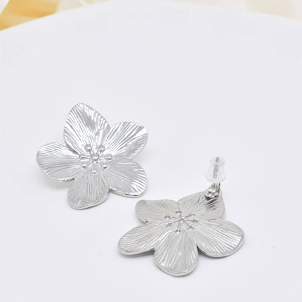 Boucles d'oreilles  fleur en acier inoxydable argenté