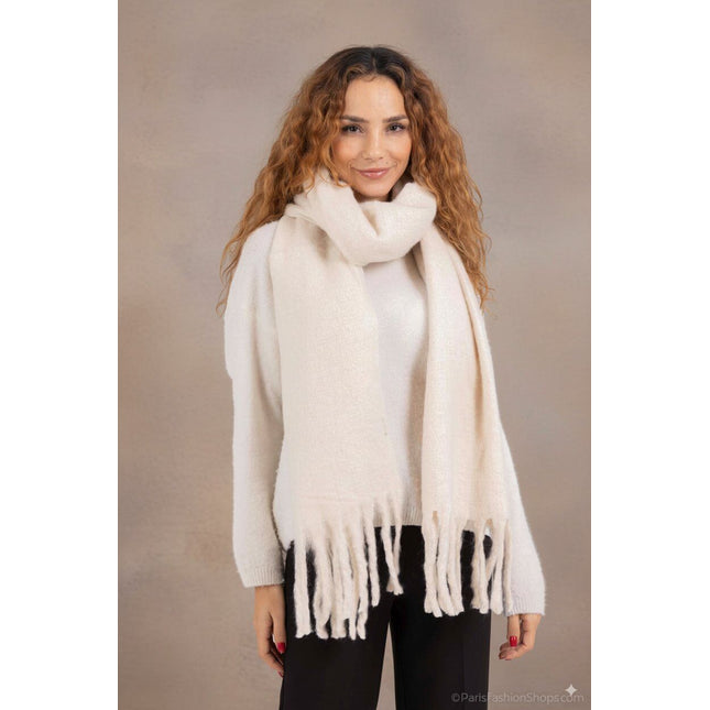 Echarpe en laine à franges - Beige