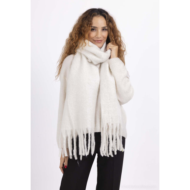 Echarpe en laine à franges - Blanche
