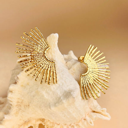 Boucles d’Oreilles Rayons de Soleil en Acier Inoxydable Doré