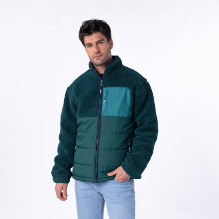 Veste bi-matières en sherpa Vert - Homme