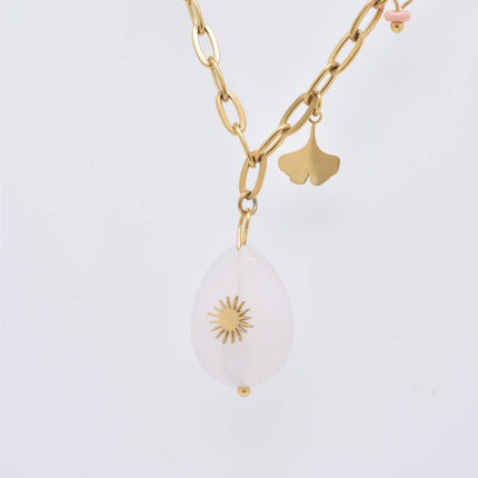 Collier en acier doré avec pierres naturelles