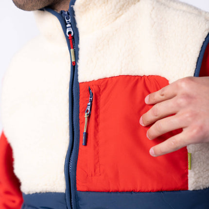 Veste bi-matières en sherpa sans manches Ivoire et marine - Homme