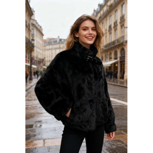 Veste fausse fourrure - Noire