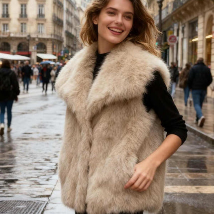 Veste sans manches fausse fourrure - Beige