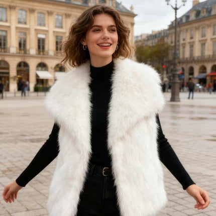 Veste sans manches fausse fourrure - Blanche