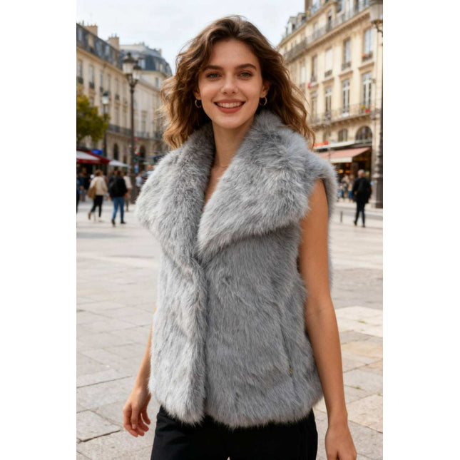 Veste sans manches fausse fourrure - Grise