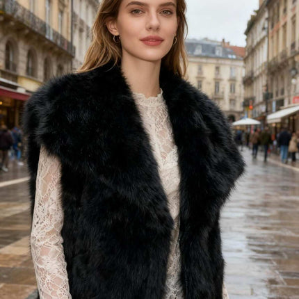 Veste sans manches fausse fourrure - Noire