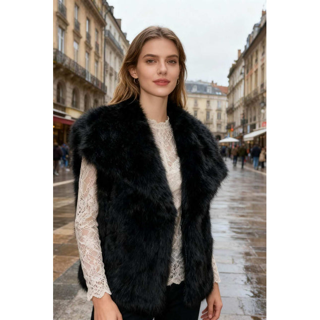 Veste sans manches fausse fourrure - Noire